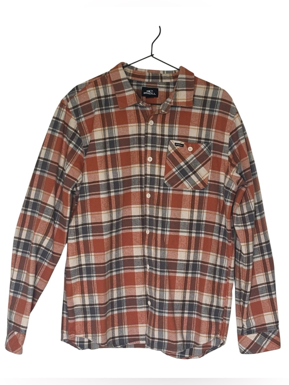 O'Neill Men's Rust  and Cream Plaid Flannel Button-Down Shirt